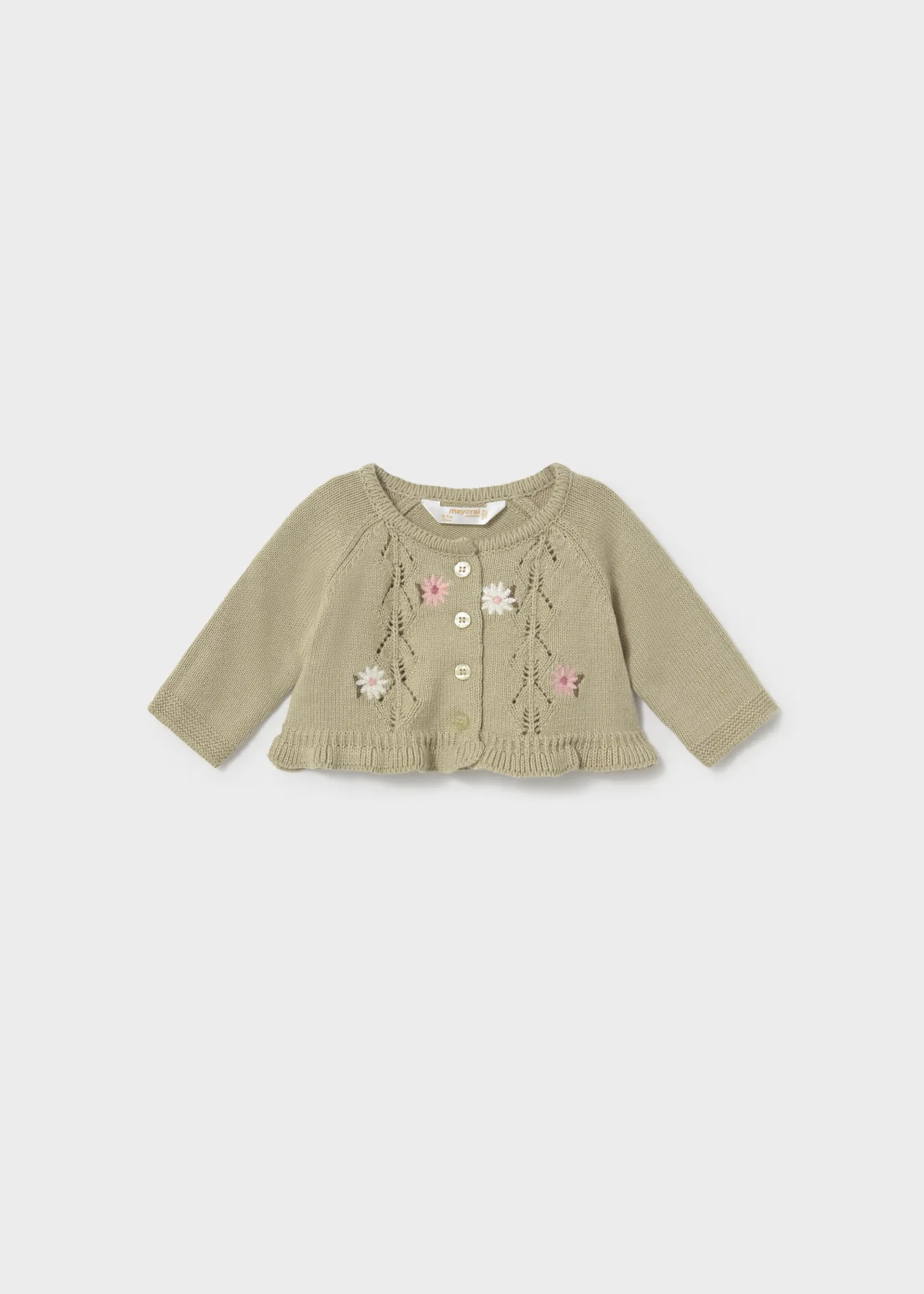 Conjunto 3 Piezas Tricot Bordado Flores Verde Chalet