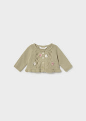 Conjunto 3 Piezas Tricot Bordado Flores Verde Chalet