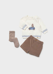 Conjunto 3 Piezas Saco Tricot Carro Azul Mayoral