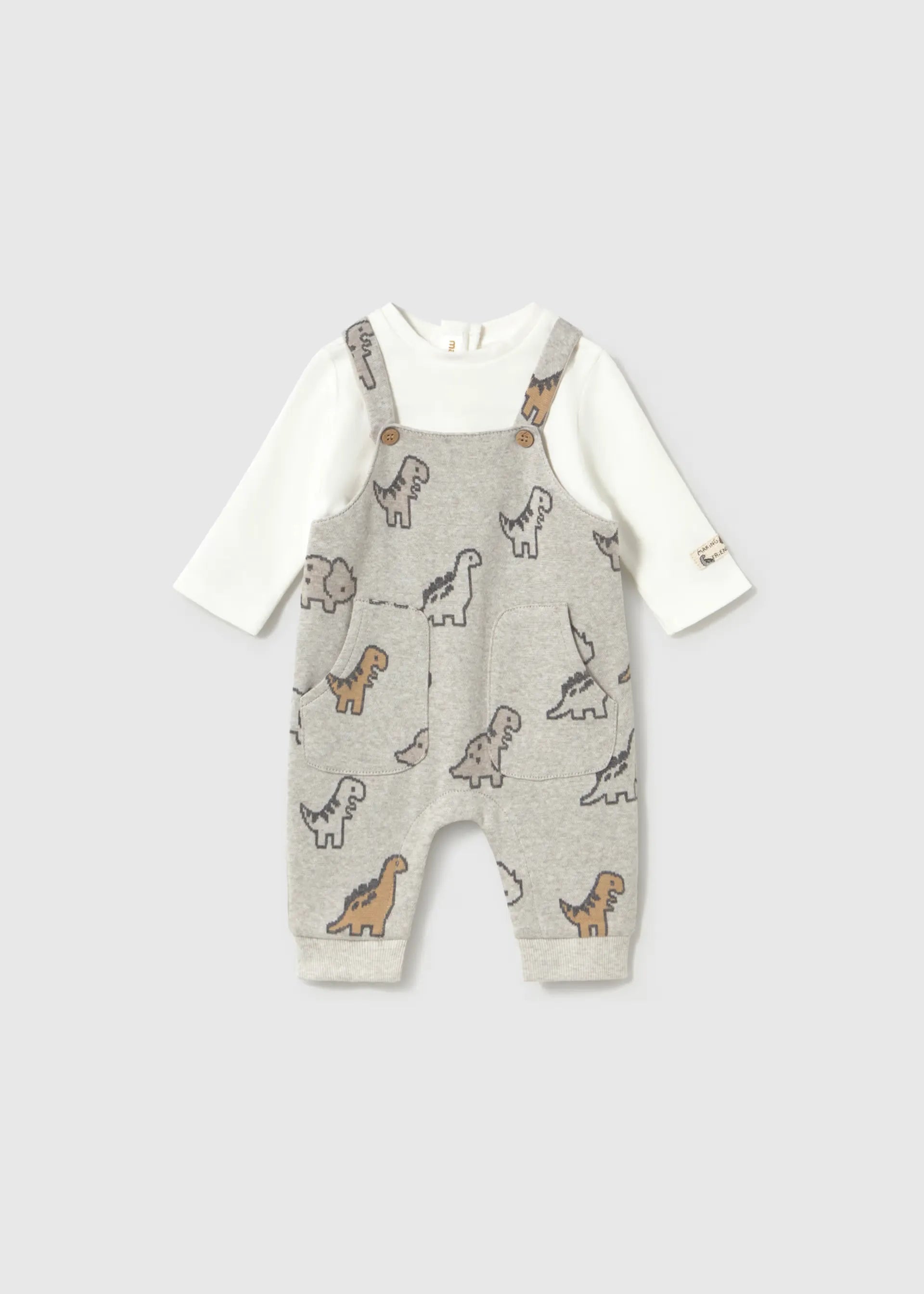 Conjunto Overol Estampado Dinosaurios Gris Mayoral 