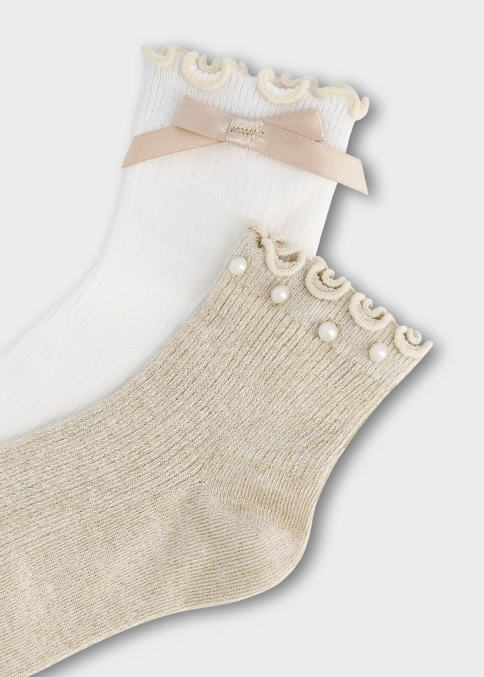 Set 2 Par De Medias Moño Perlas Beige Mayoral Detalle