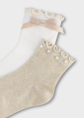 Set 2 Par De Medias Moño Perlas Beige Mayoral Detalle
