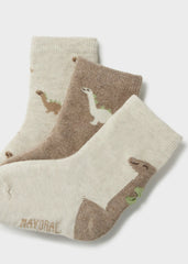 Set 3 Medias Largas Dinosaurios Beige Mayoral Detalle