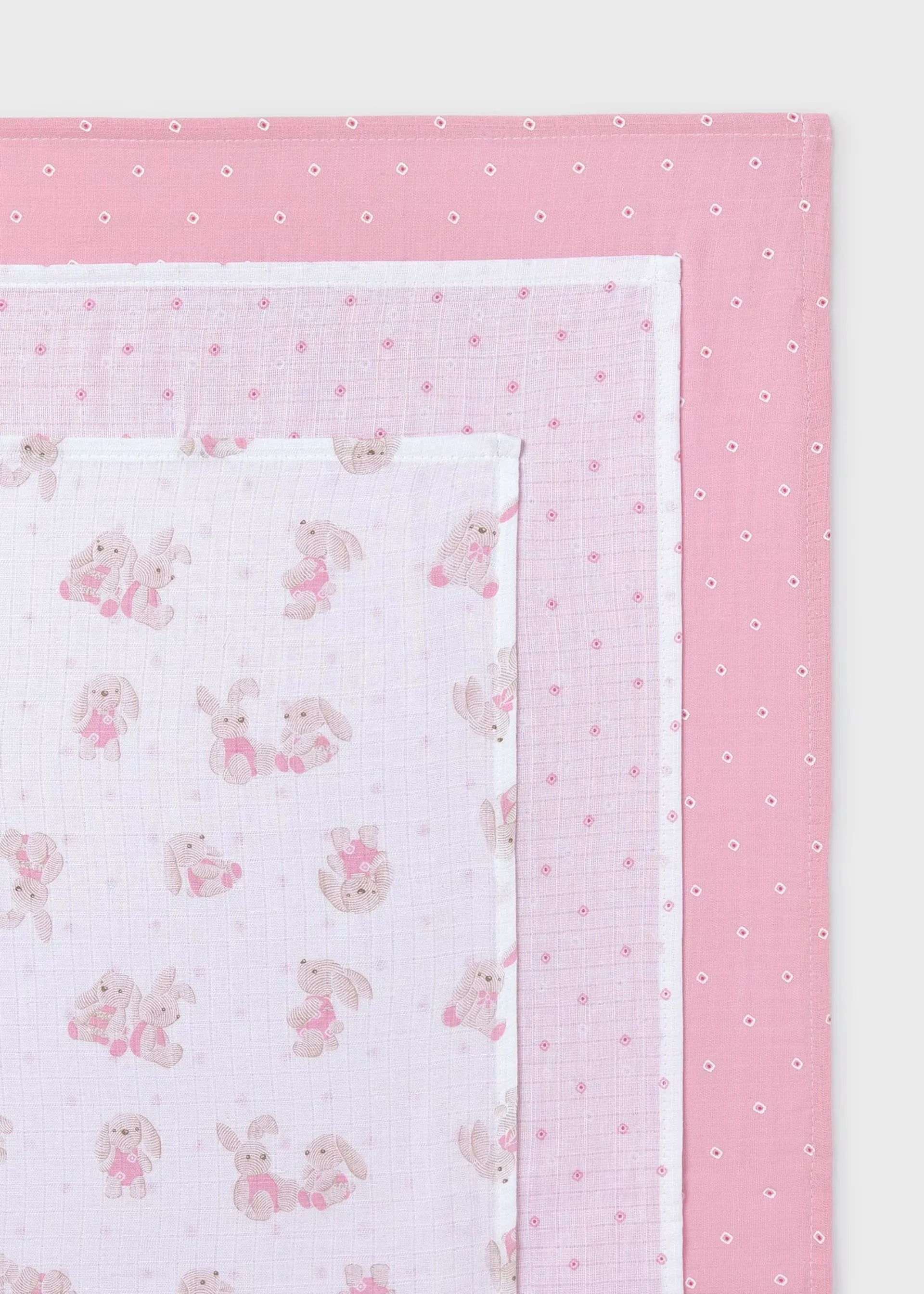 Set 3 Muselinas Conejo Rombos Rosa Mayoral Estampado