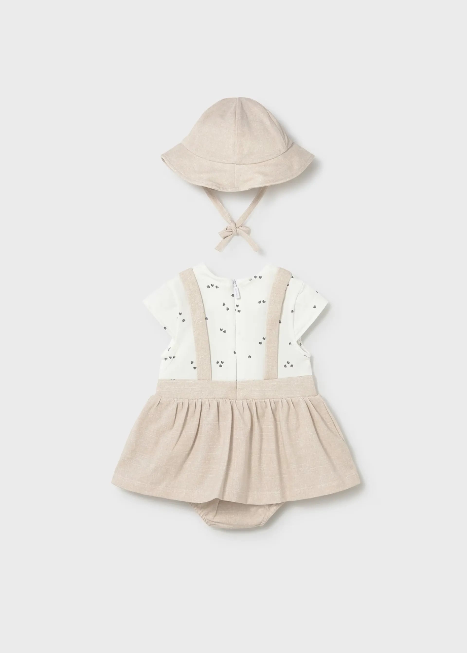 Vestido Peto con Gorro Corazones Beige Mayoral ESTILO