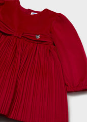 Vestido Terciopelo Plisado Rojo Mayoral detalle 