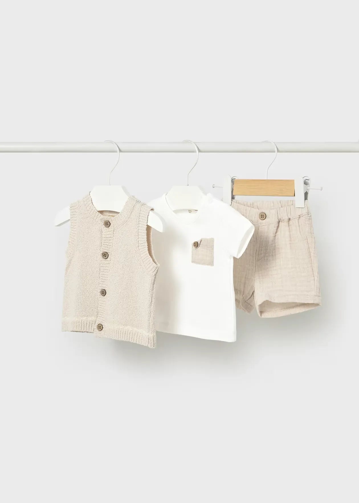 Conjunto 3 Piezas Chaleco Tejido Beige Mayoral 