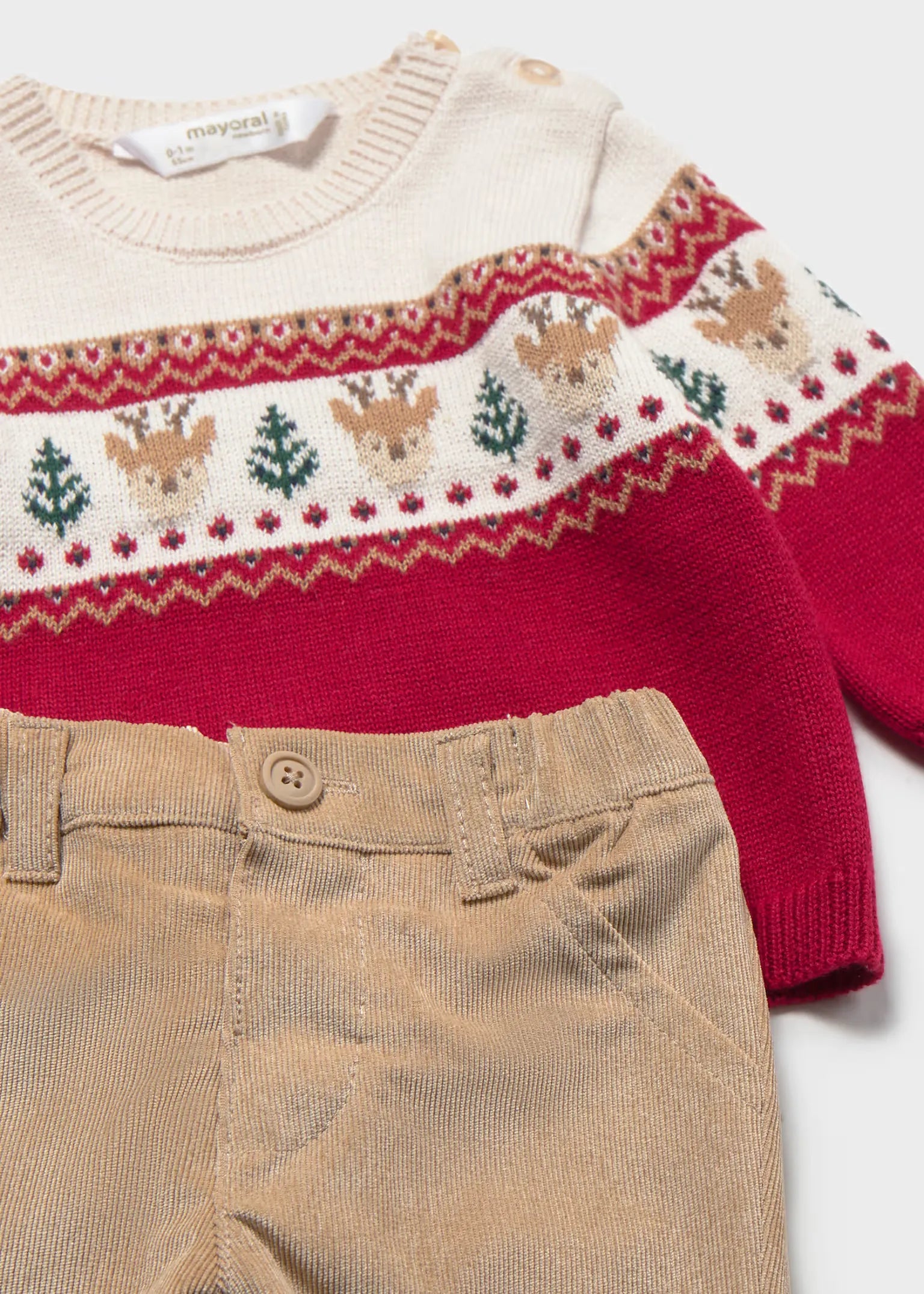 Conjunto Saco Tricot Venado Rojo Beige Mayoral Detalle