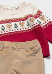 Conjunto Saco Tricot Venado Rojo Beige Mayoral Detalle