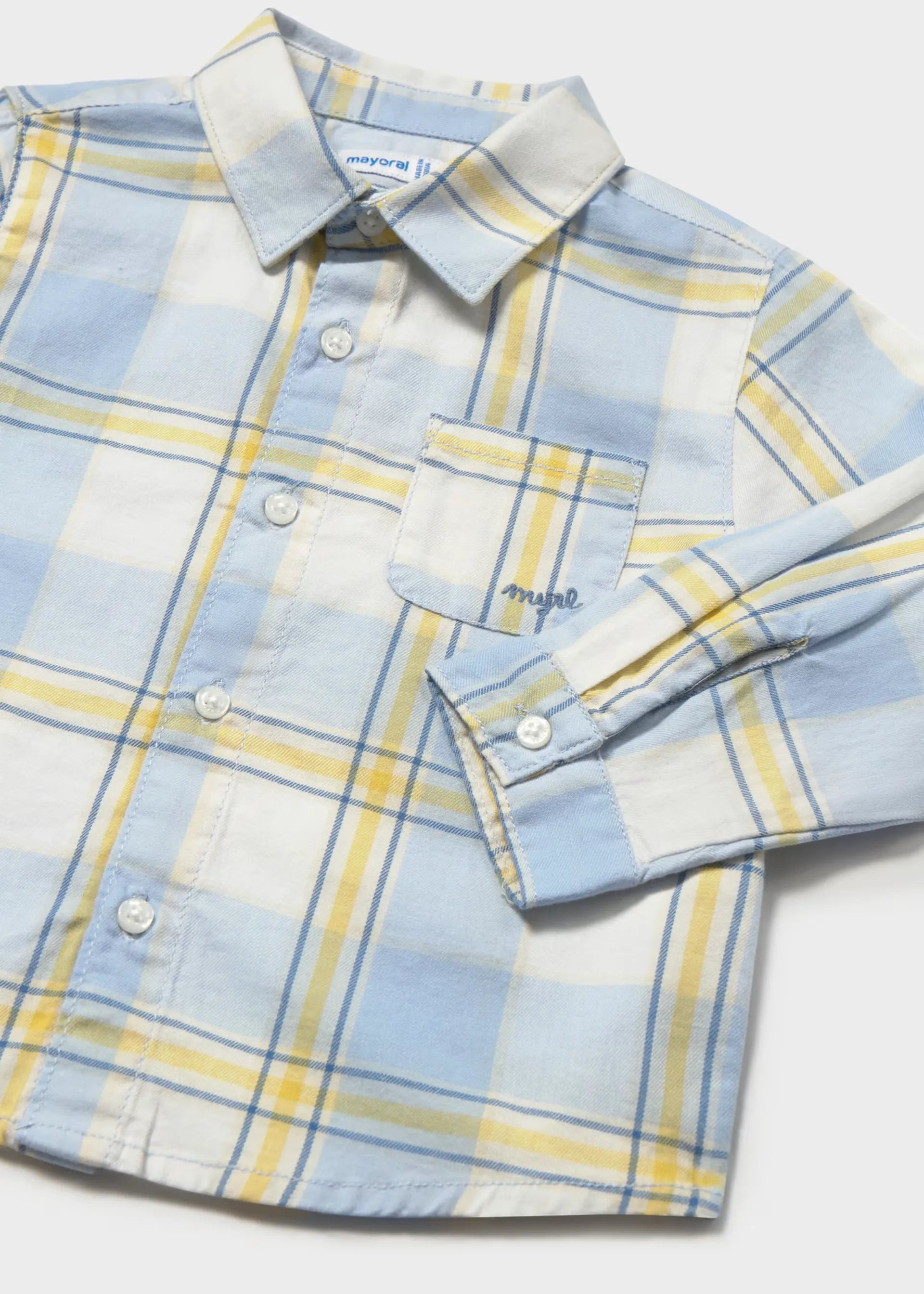 Camisa Manga Larga Cuadros Lluvia Combinada Azul Mayoral Detalle
