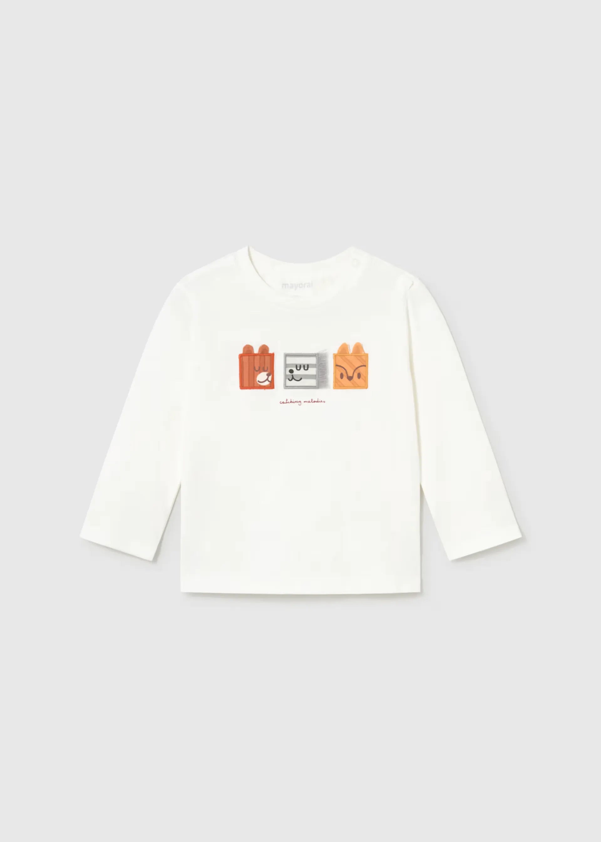 Camiseta Manga Larga Cuadros Animales Blanco Mayoral