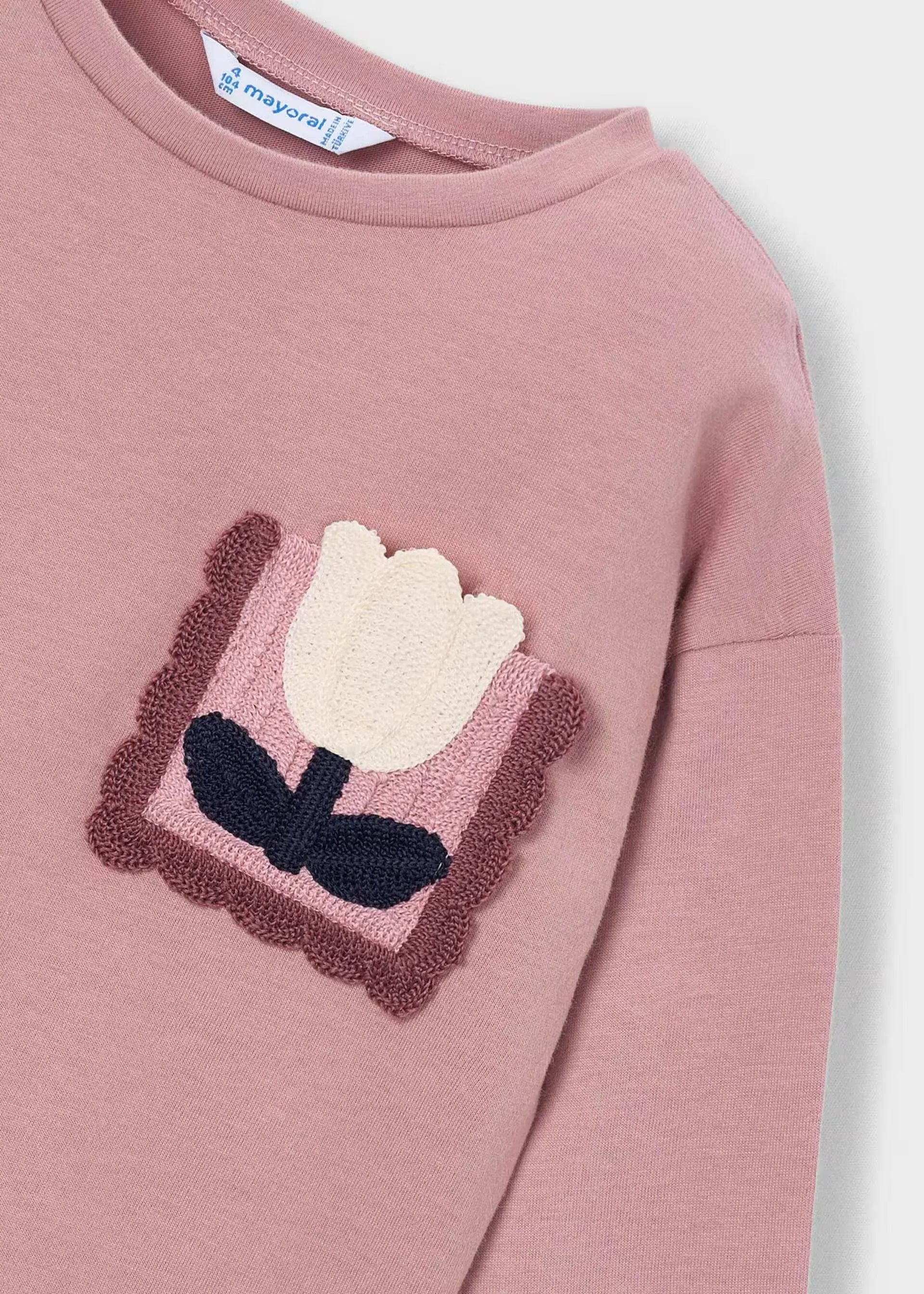 Blusa Manga Larga Bordado Flor Rosa Pastel Mayoral Detalle