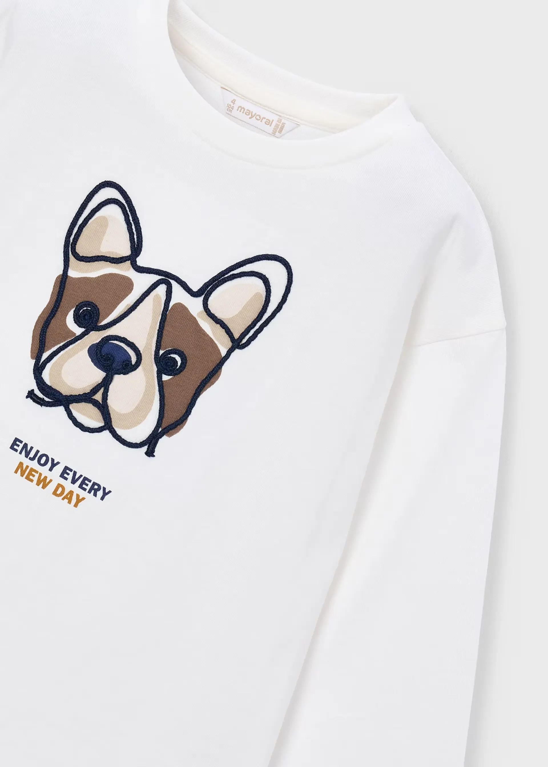 Camiseta Manga Larga Bordado Cara Dog Blanco Mayoral Detalle