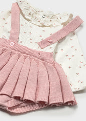 Conjunto 3 Piezas Tricot Bordado Flores Rosa Detalle