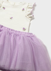 Conjunto Falda Tul Blusa Bordado Flor Lila Mayoral diseño