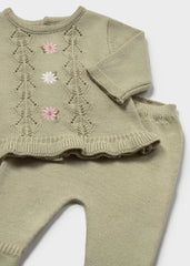 Primer Dia Tejido Tricot Flor Verde Mayoral Detalle