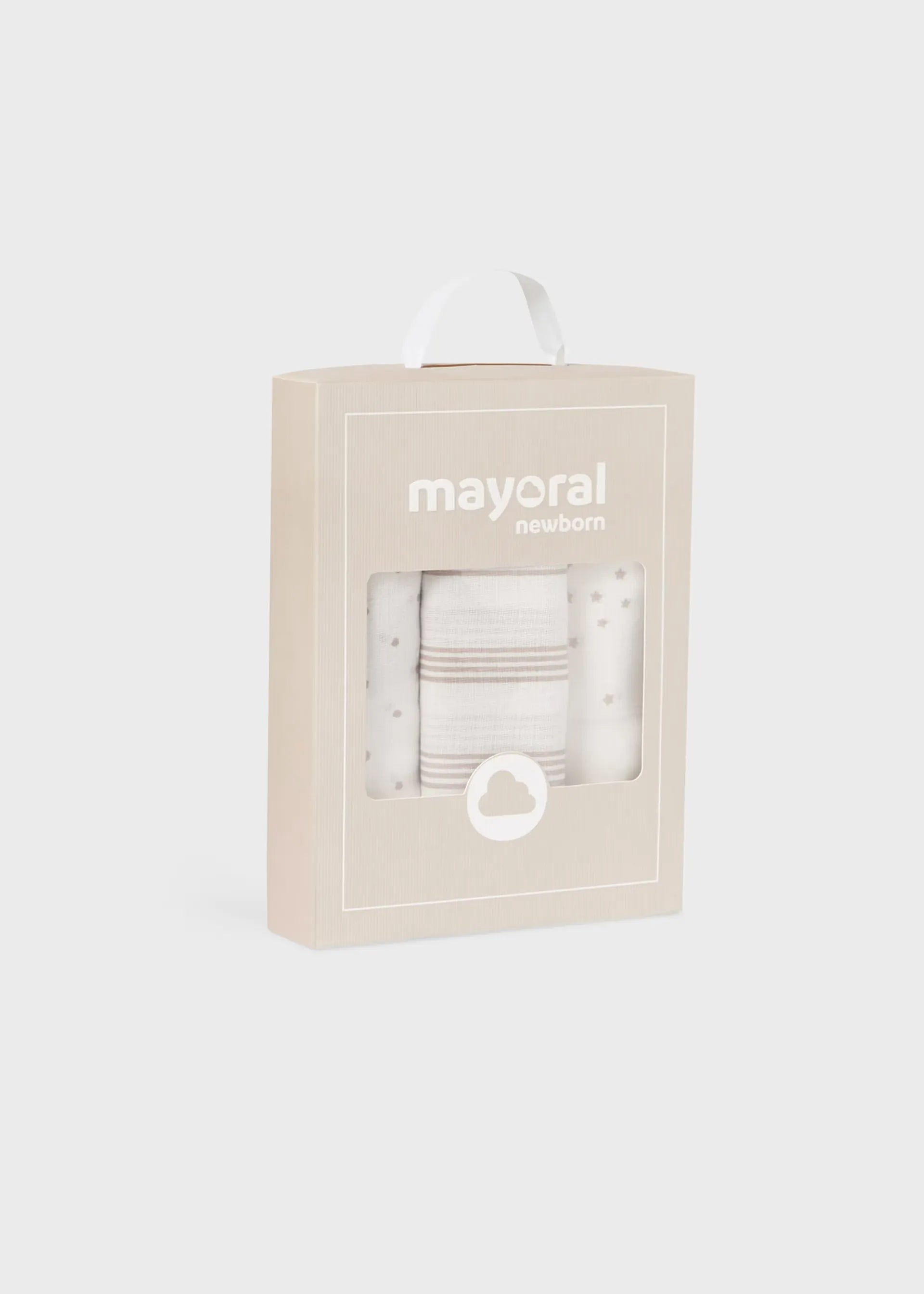 Set 3 Muselinas Gasa Blanco Estampado Mayoral Empaque