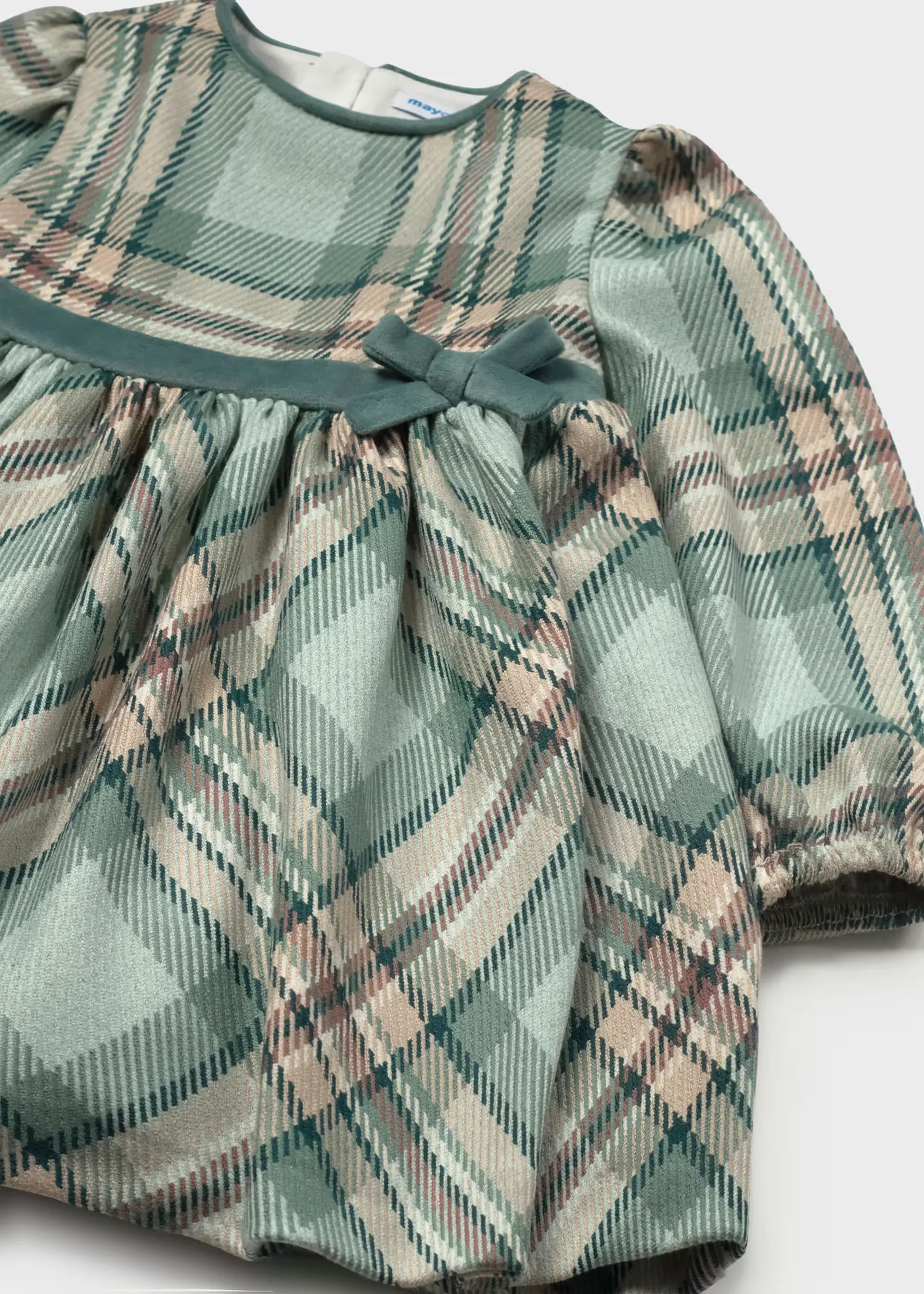 Vestido Cuadros Moño Verde Mayoral detalle