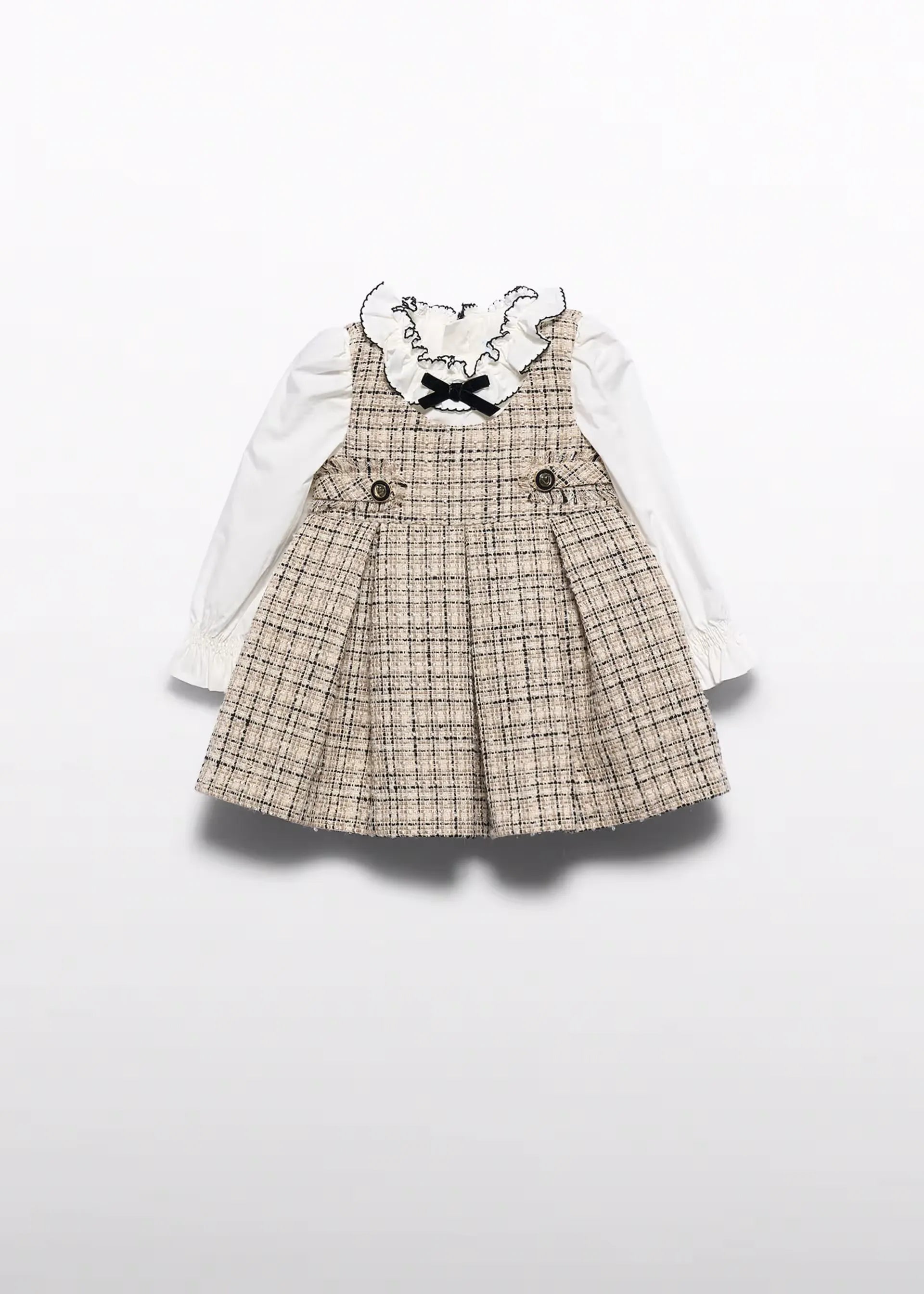 Vestido Detalle Cuello Moño Negro Beige Abel & Lula
