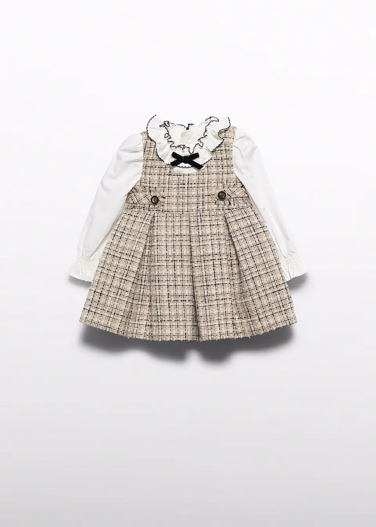 Vestido Detalle Cuello Moño Negro Beige Abel & Lula