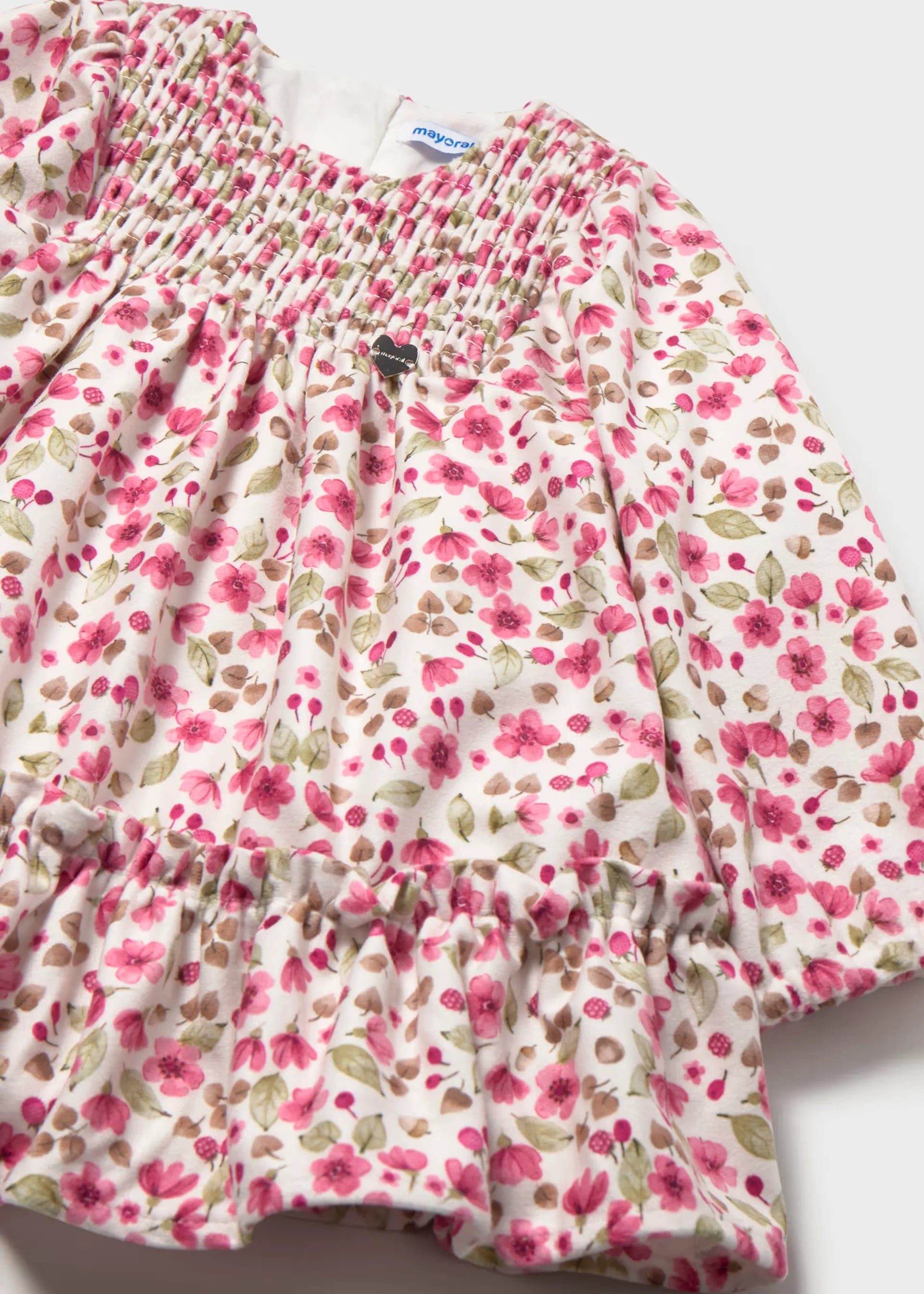 Vestido Terciopelo Estampado Flores Rosa Mayoral detalle