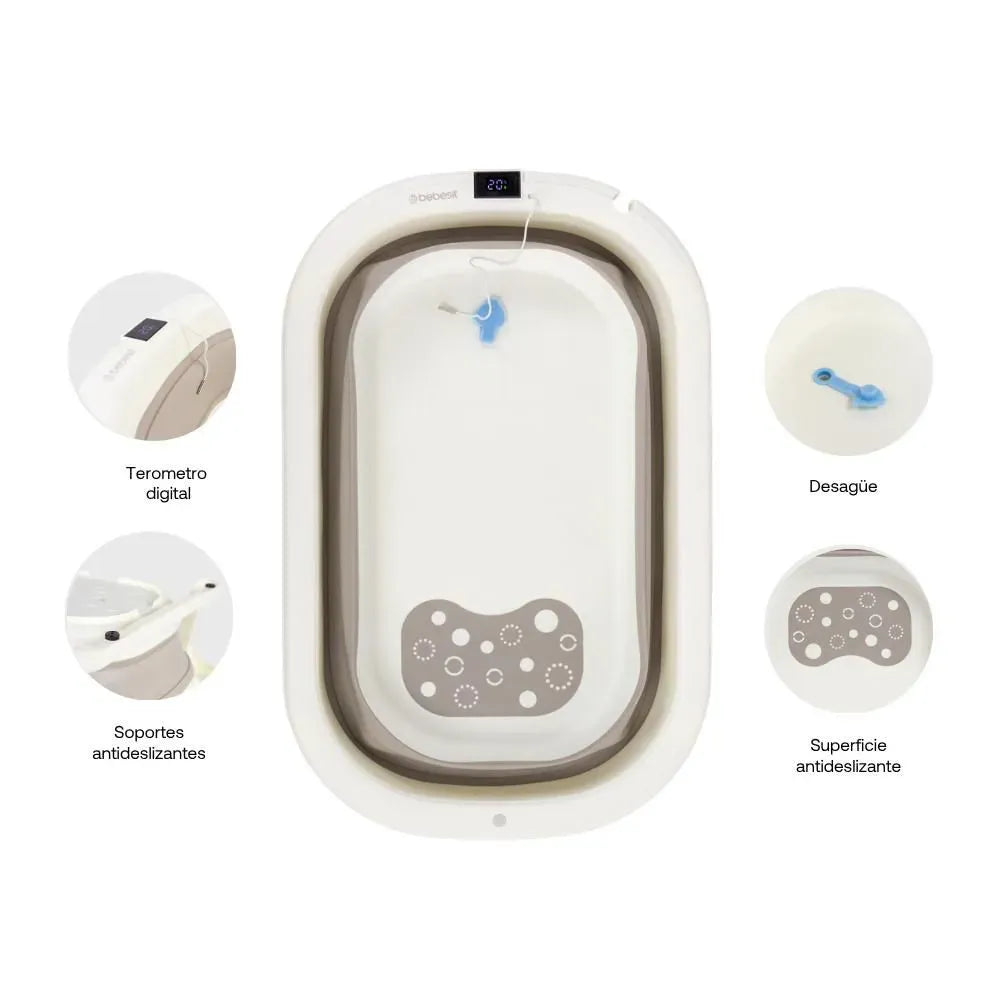 Bañera Plegable con Termometro Splash Gris Bebebsit modos