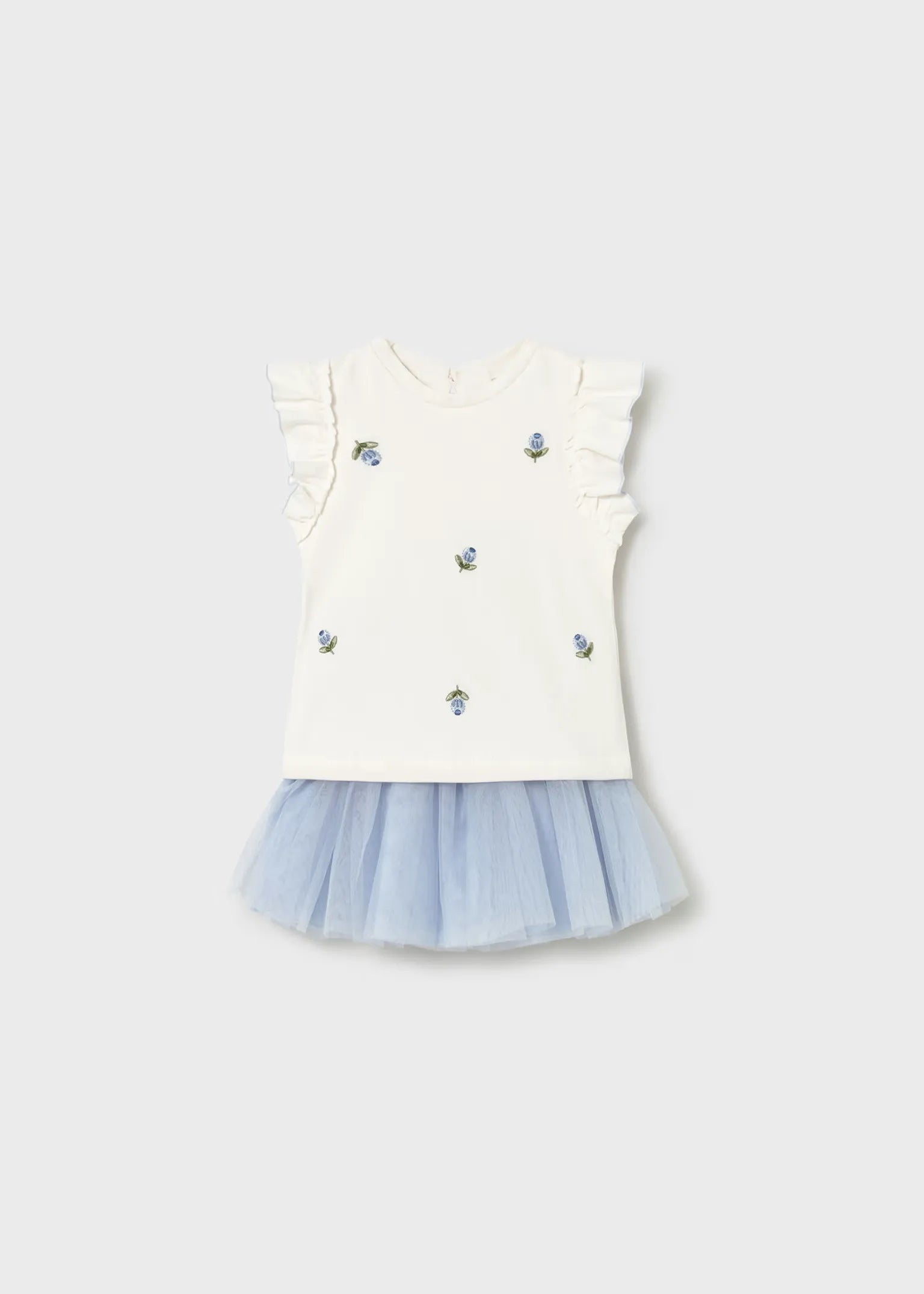 Conjunto Falda Tul Blusa Bordada Azul Mayoral
