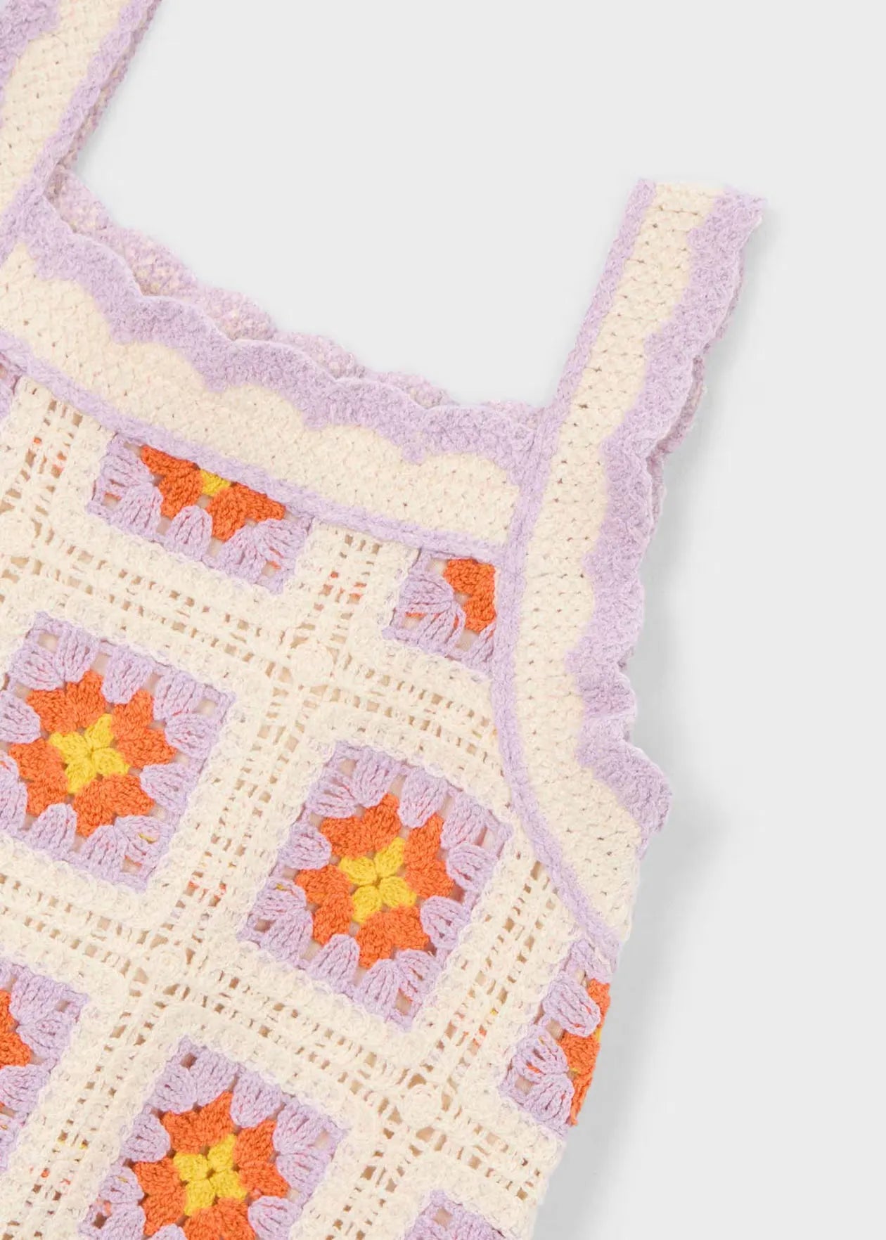 Vestido Crochet Flores Bordado Lila Mayoral detalle