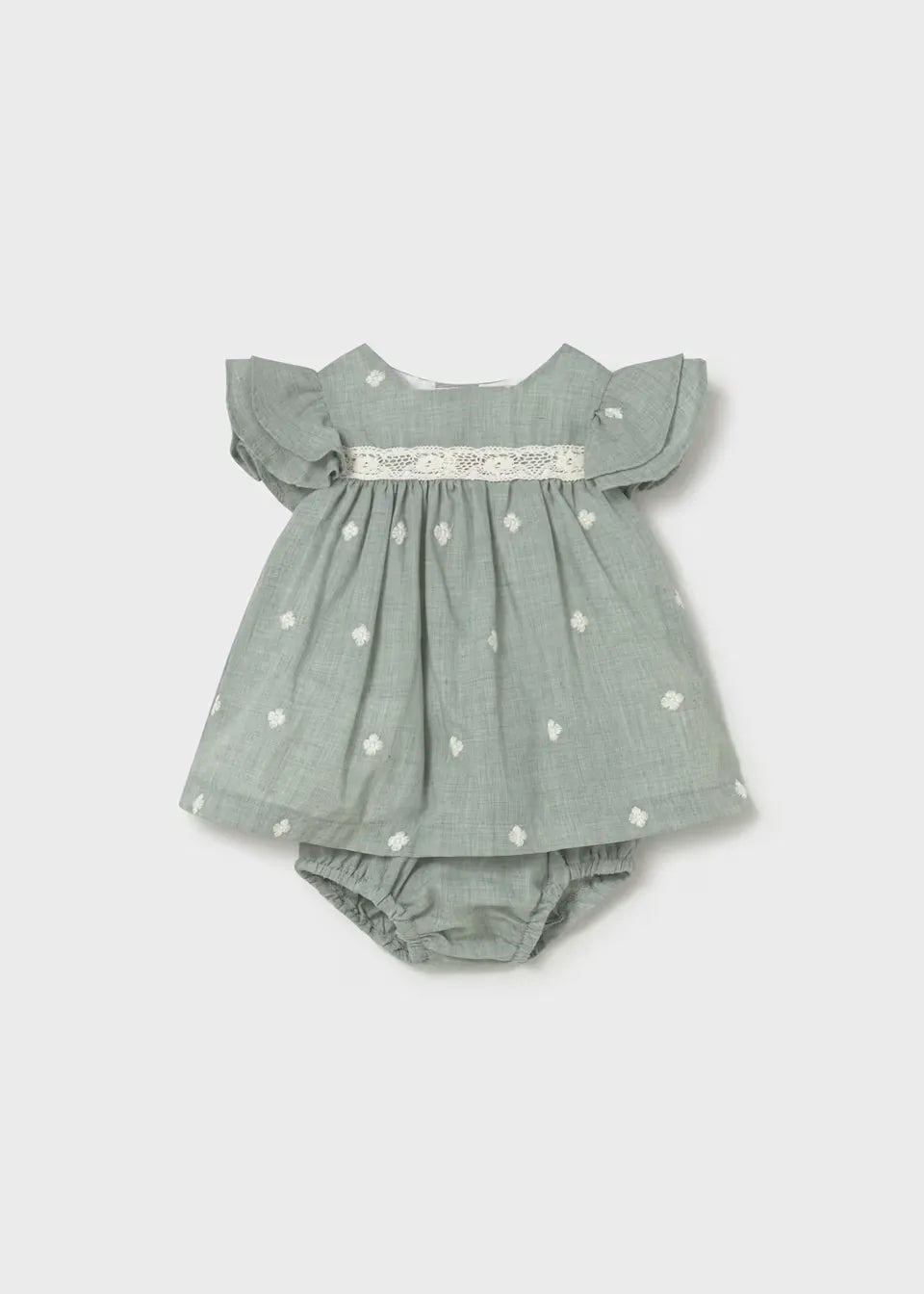 Vestido Lino Bordado Flores Verde Mayoral