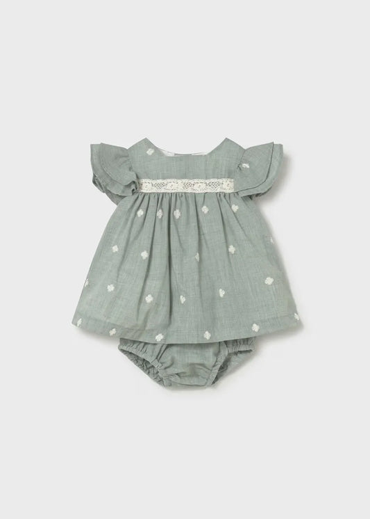 Vestido Lino Bordado Flores Verde Mayoral