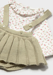 Conjunto 3 Piezas Tricot Bordado Flores Verde Detalle