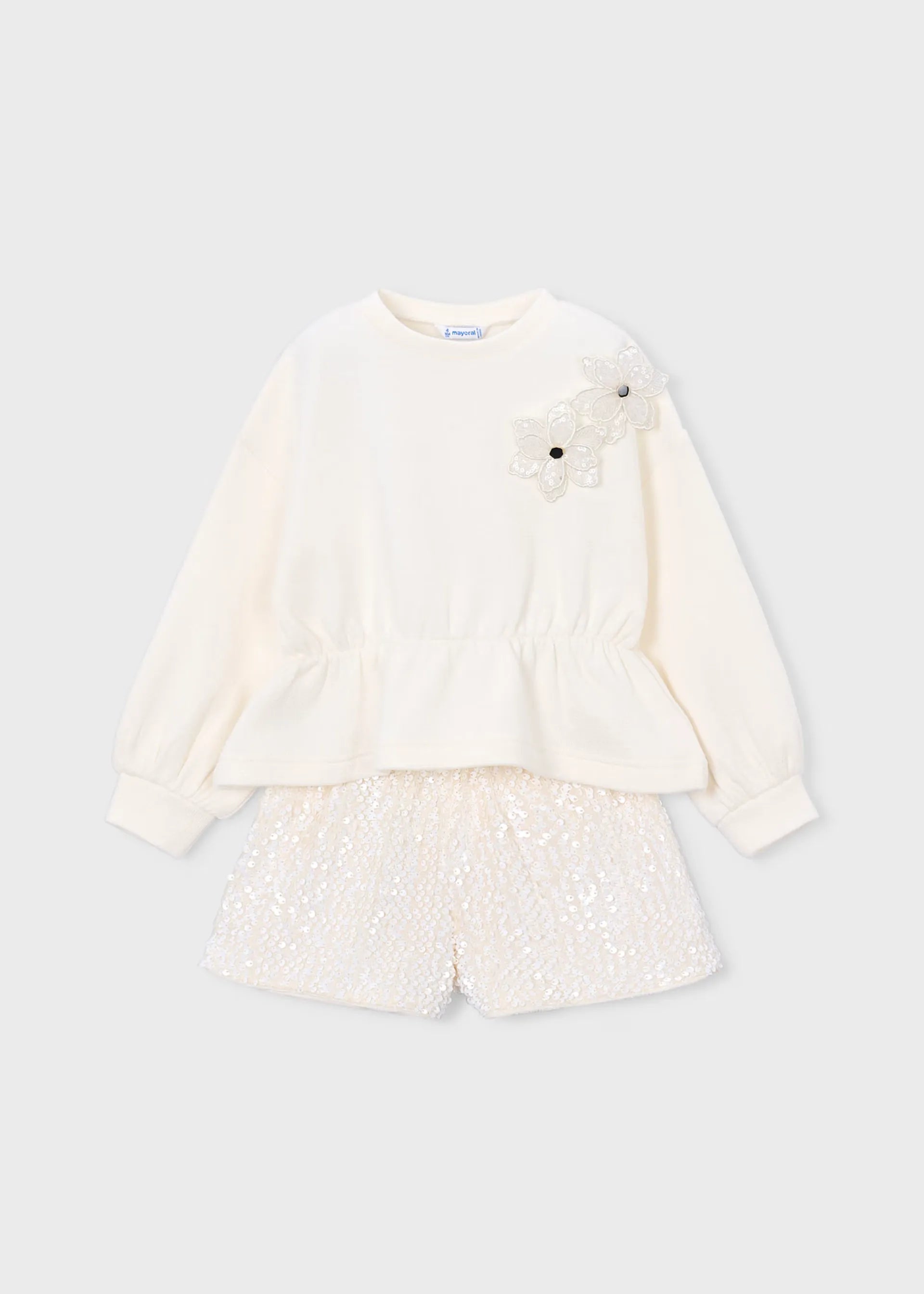 Conjunto Short Lentejuelas Crema Mayoral estilo