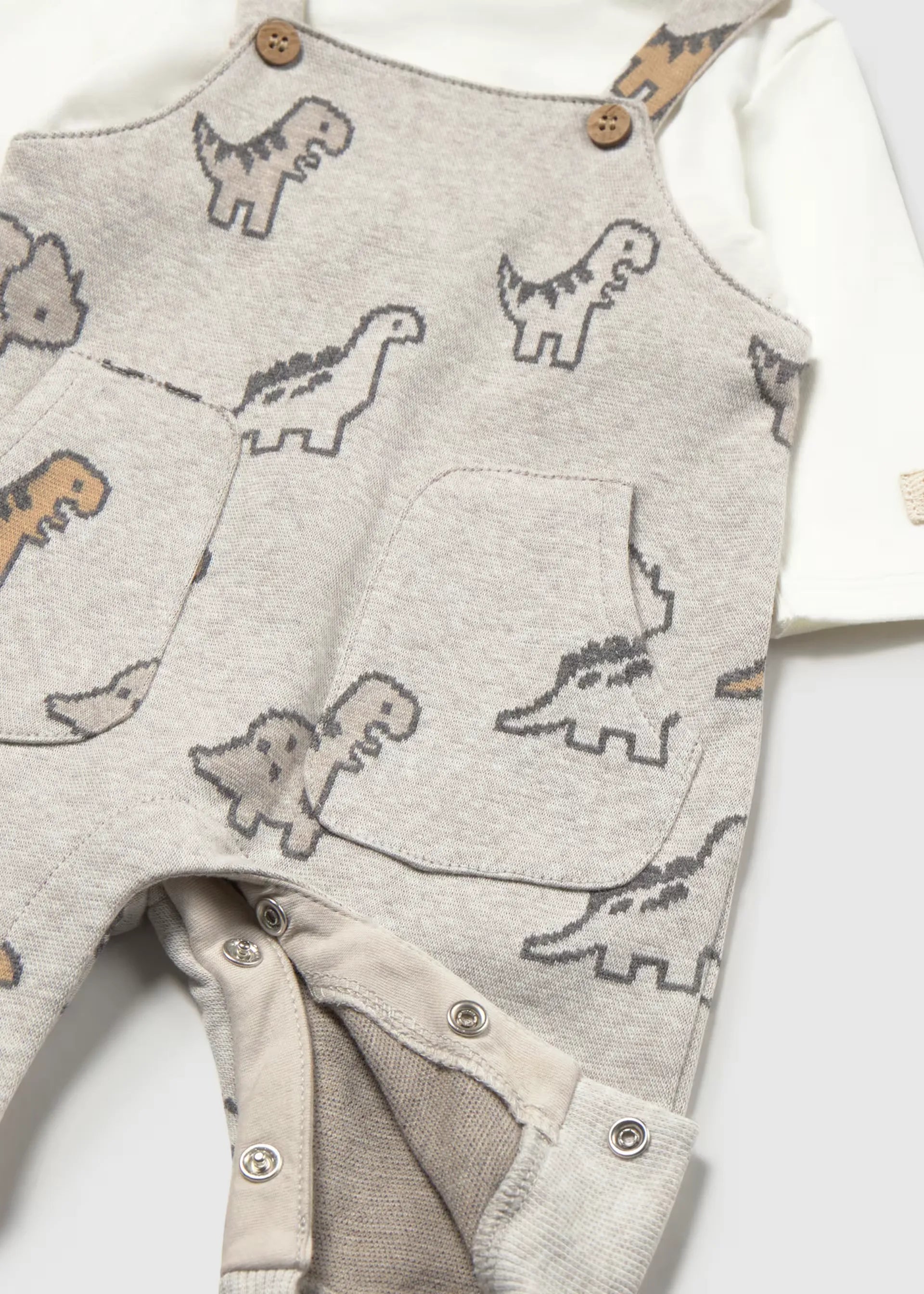 Conjunto Overol Estampado Dinosaurios Gris Mayoral Detalle