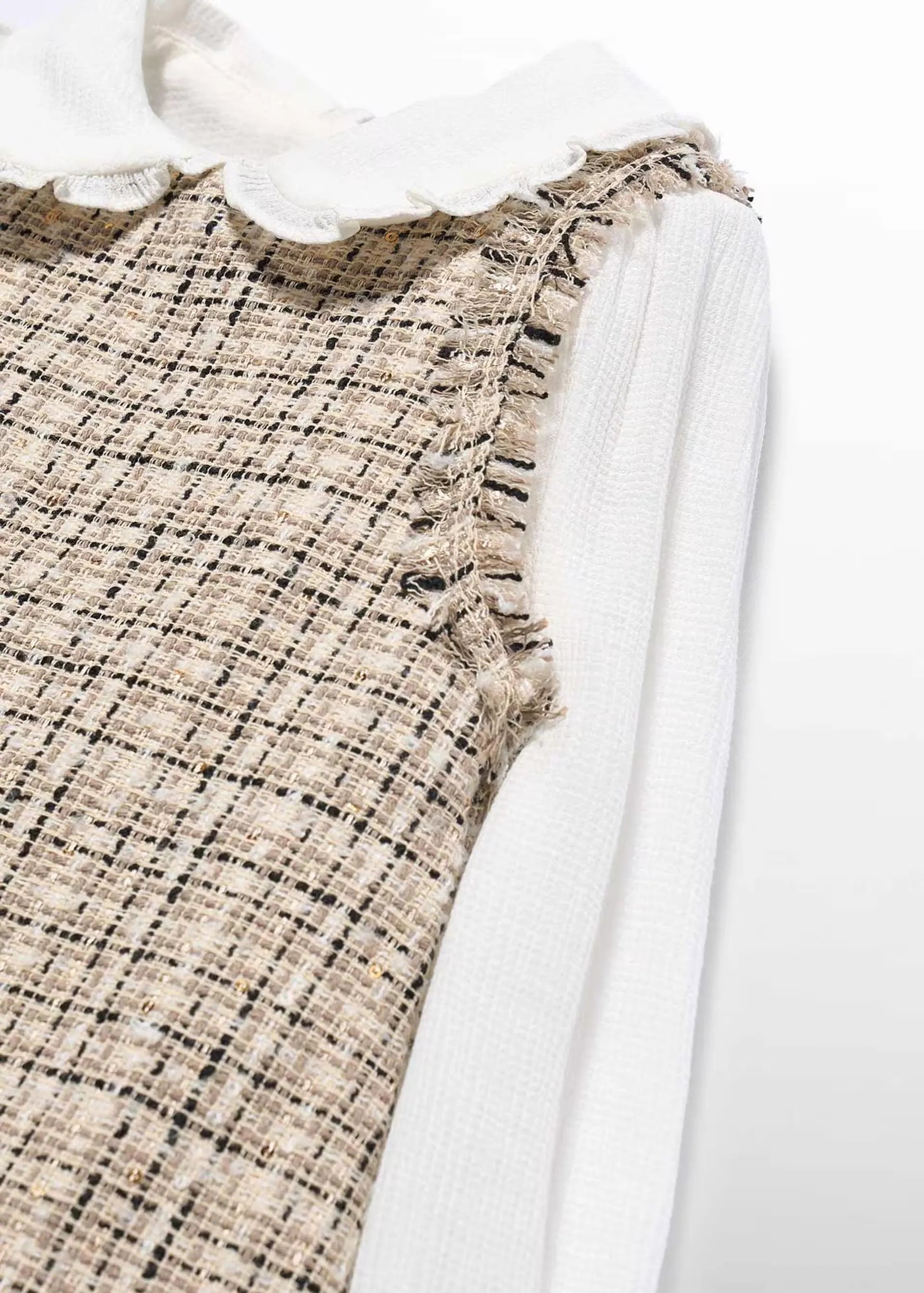 Vestido Tweed Velo Beige Abel & Lula Detalle
