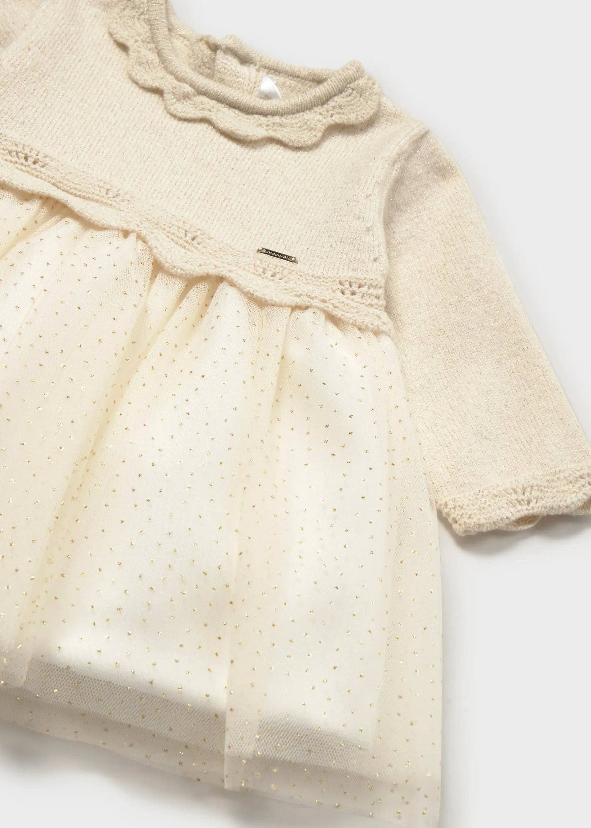 Vestido Combinado Tricot Tul Champagne Mayoral Detalle