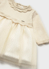 Vestido Combinado Tricot Tul Champagne Mayoral Detalle