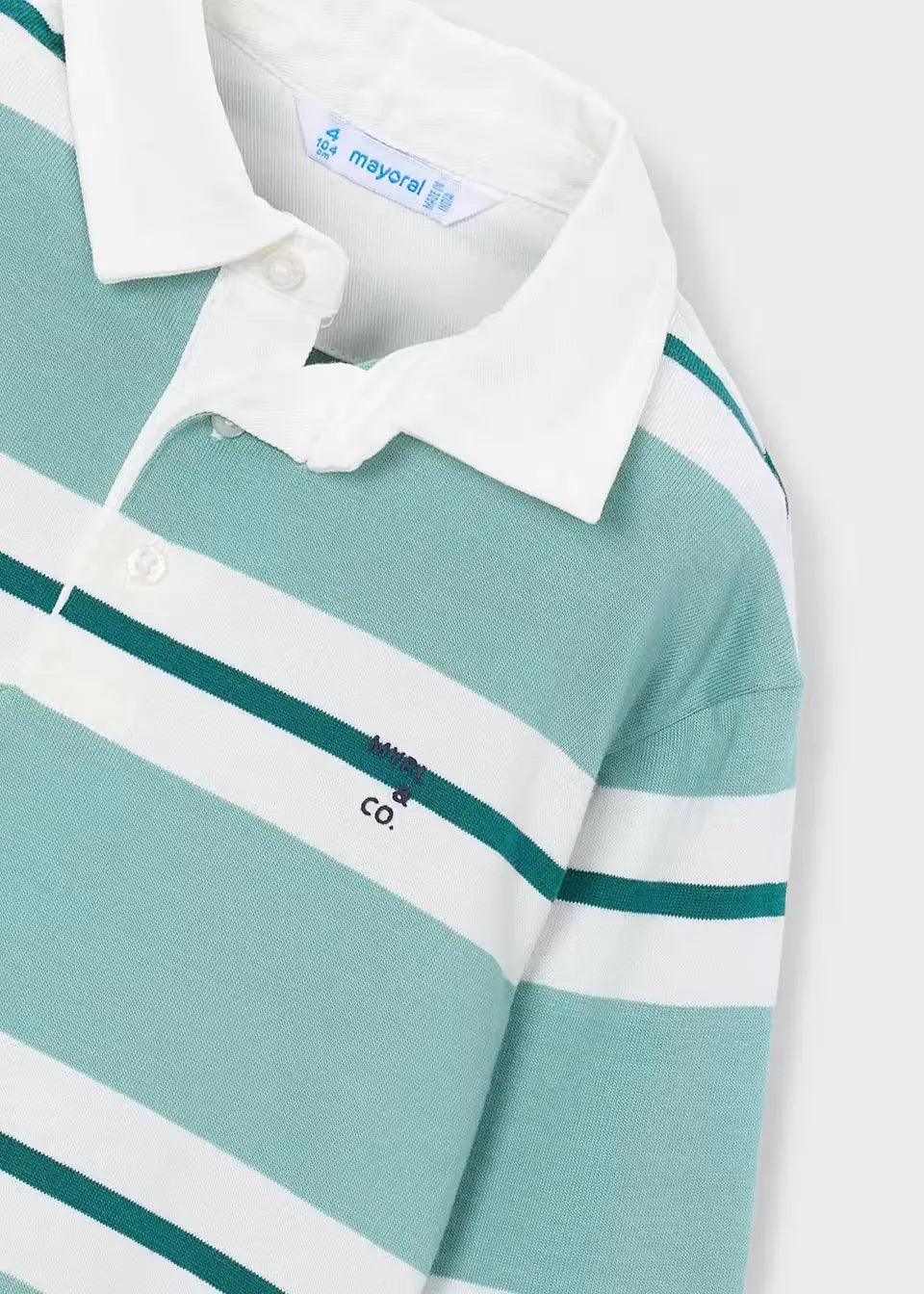 Polo Manga Larga Lineas Verde Menta Mayoral Detalle