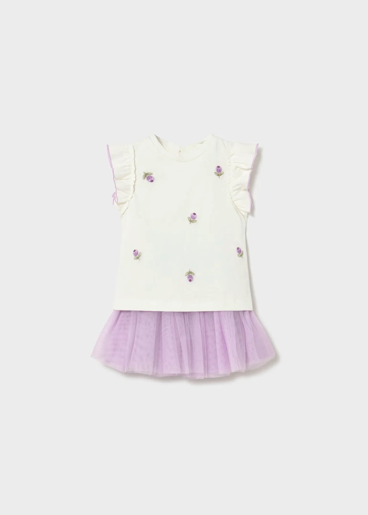 Conjunto Falda Tul Blusa Bordado Flor Lila Mayoral