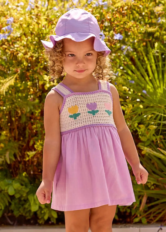 Vestido Combinado Tricot Flores Lila Mayoral modelo