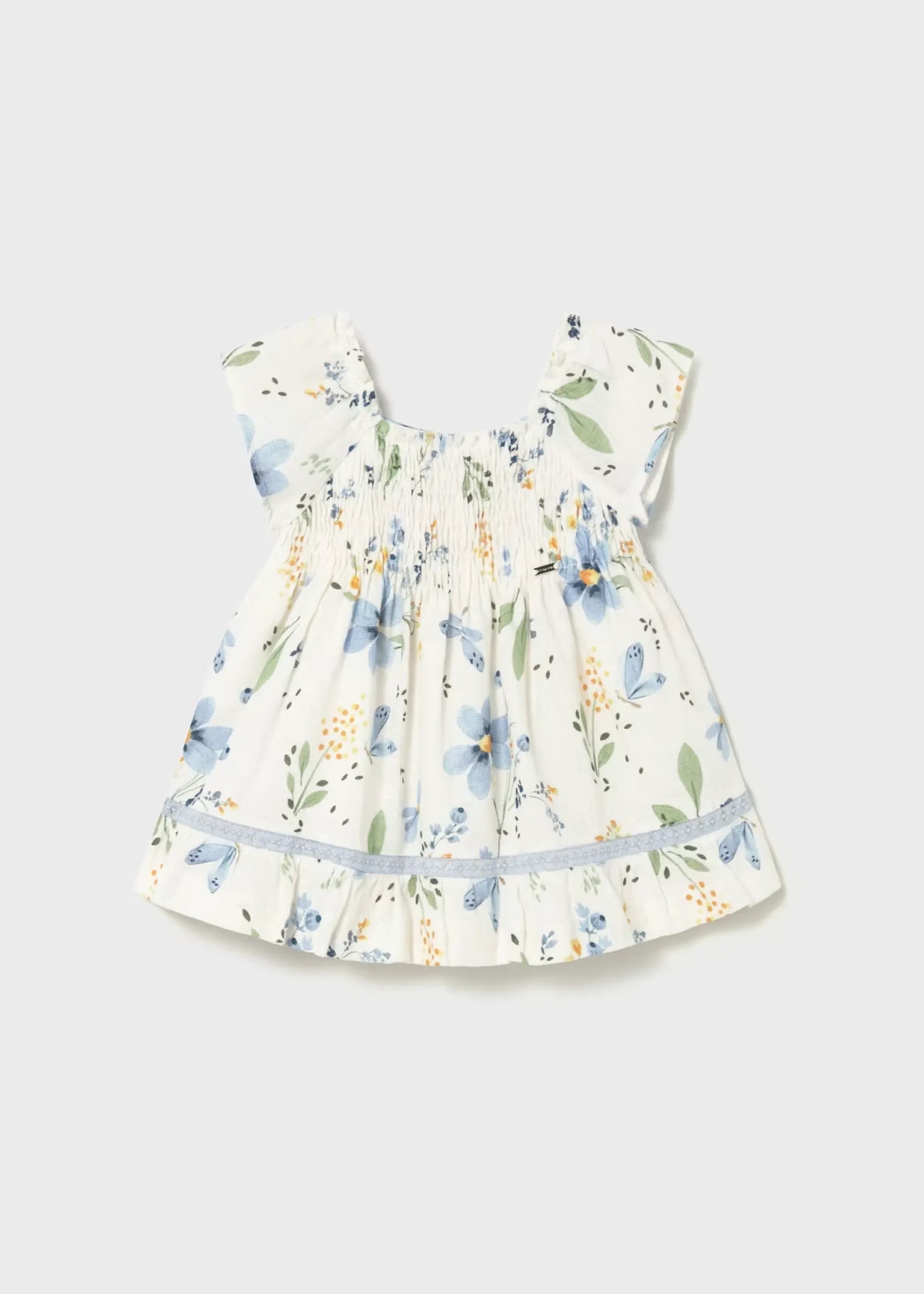 Vestido Pecho Resortado Florar Azul Mayoral