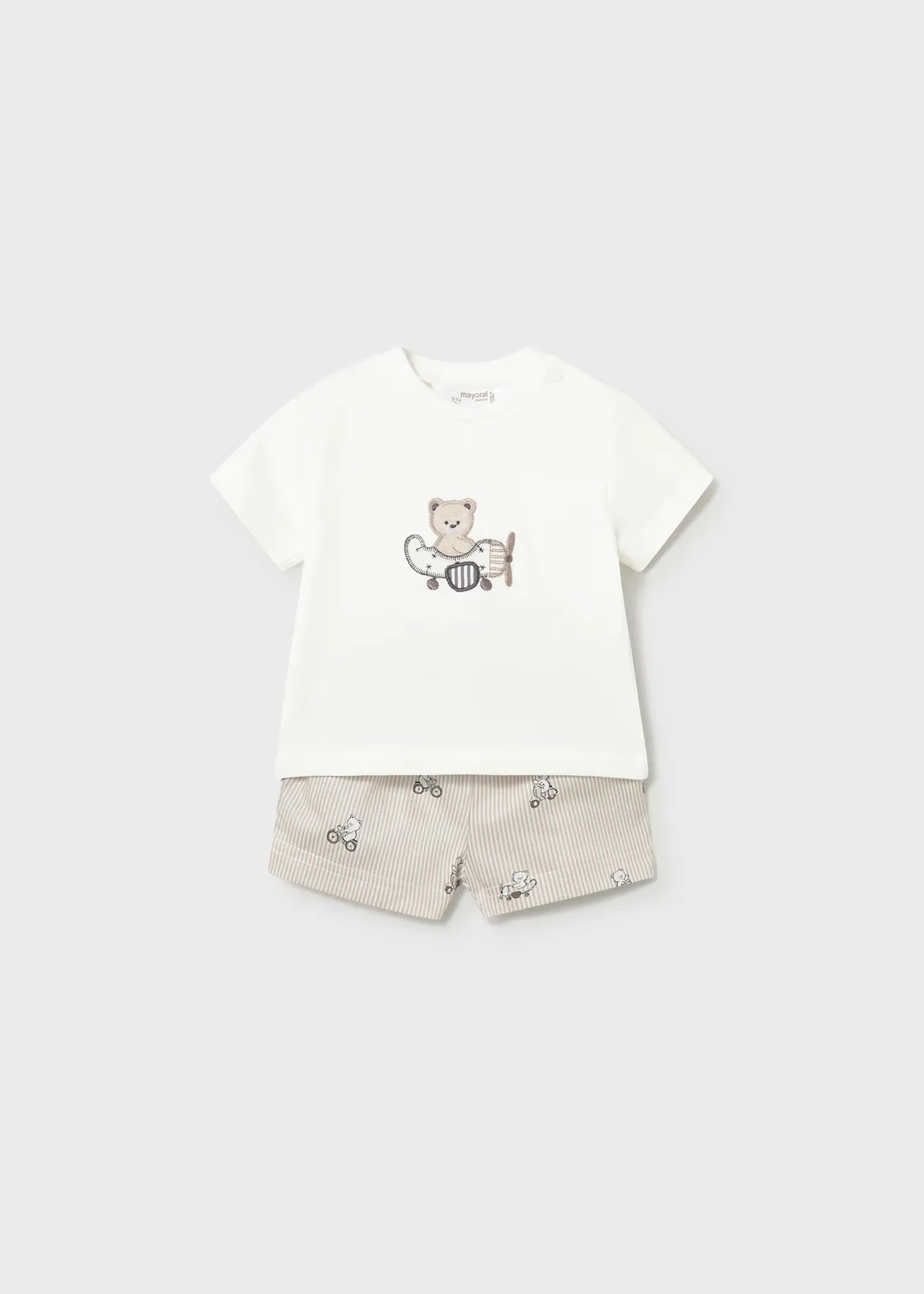 Conjunto Bermuda Bordado Oso Avión Beige Mayoral 