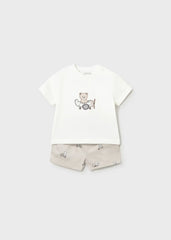 Conjunto Bermuda Bordado Oso Avión Beige Mayoral 