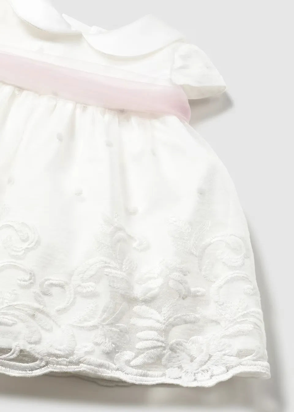 Vestido Ceremonia Cinturón Rosa Blanco Mayoral detalle