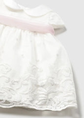 Vestido Ceremonia Cinturón Rosa Blanco Mayoral detalle
