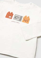 Camiseta Manga Larga Cuadros Animales Blanco Mayoral Detalle