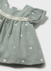 Vestido Lino Bordado Flores Verde Mayoral