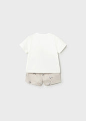 Conjunto Bermuda Bordado Oso Avión Beige Mayoral estilo