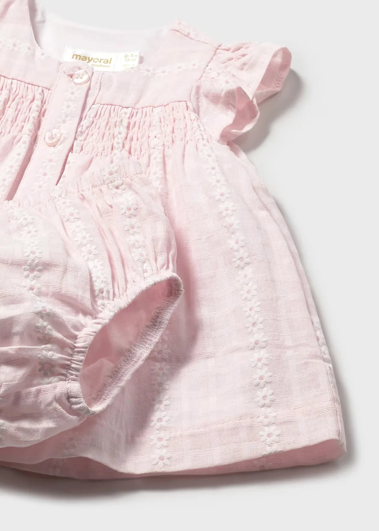 Vestido Resortado Estampado Rosa Mayoral detalle