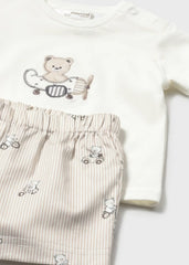 Conjunto Bermuda Bordado Oso Avión Beige Mayoral detalle