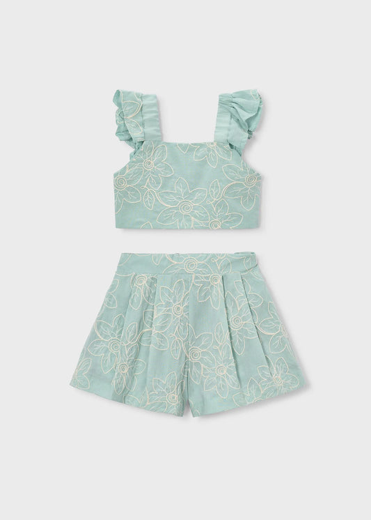 Conjunto Short Blusa Bordado Verde Menta Mayoral